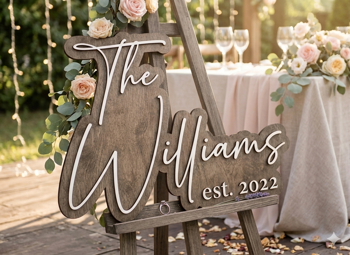 Custom Layered Wood Family Name Sign | Wedding Backdrop and Guest Book Plaque